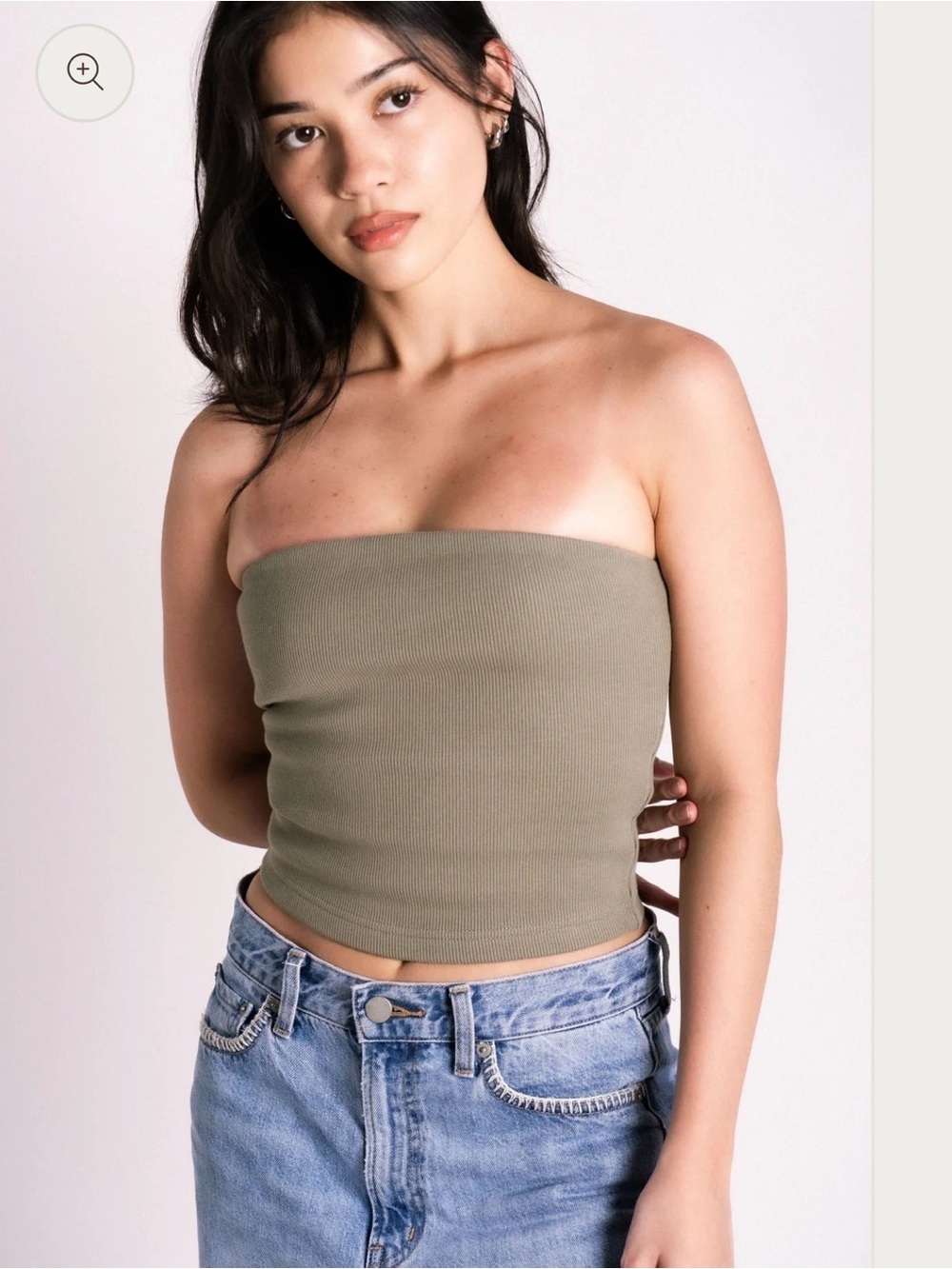 Women’s Olive Green Strapless Tube Top Small Crop Top Summer Casual